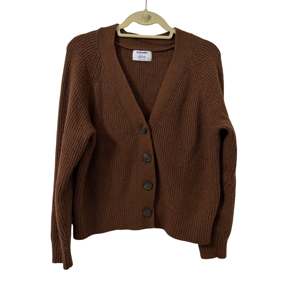 Old Navy Womens Chunky Brown Button Front Ribbed Cardigan Sweater Small